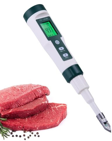 Tester di PH Alimentare – PH-Metro Digitale con sonda | Tester Portatile per Acqua, Cibo, Acquario | per lievito, Carne, Conserve e Campioni Solidi