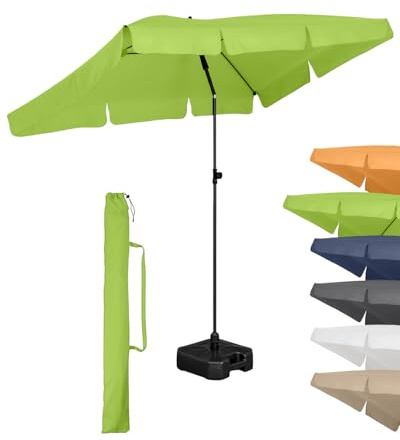 FARE Sonnenschirm Größe L rechteckig - 200 cm Durchmesser - UV-Schutz 50+ für Balkon Garten Terrasse Sommer - Titan-Finish Knickvorrichtung Drehfeststeller inkl. Tragetasche (grasgrün)