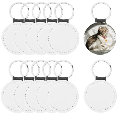 PATIKIL Porte-Clés Vierges de Sublimation 12 Pièces Ronds en Cuir Pu Blanc | en Vrac Double Face pour Transfert de Chaleur pour Bricolage,