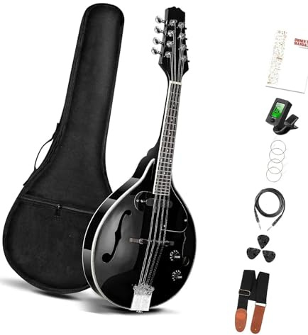 SXTYOPT Mandolina Musical Mandolina Instrumento Caoba Acústico Eléctrico Estilo A Mandolina Instrumento Musical Negro