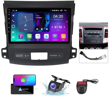 ZZPHKK Android 13 Autoradio für Mitsubishi Outlander 2 CW0W 2005-2013 mit 9 Zoll Auto Stereo Radio mit 4G WiFi Carplay Android Auto Bluetooth 5.0 GPS FM/RDS Radio SWC Rückfahrkamera(A,NF-2)