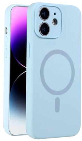 Mixroom - Custodia Cover per iPhone 12 in Tpu silicone liquido morbido compatibile con MagSafe accessori con cerchio magnetico integrato Celeste