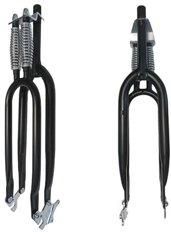 AUTES 66 cm Fahrradgabel, Doppelfedergabel mit 2,5 cm Gewinde, Scheibenbremse, schwarz, 66 cm, klassische Doppelfedergabel für Cruiser Chopper Bike