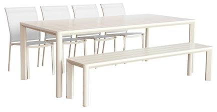 sweeek - Gartentisch, 1 Bank und 4 Stühle aus Aluminium und Textilene, 220 x 100 x 75 cm