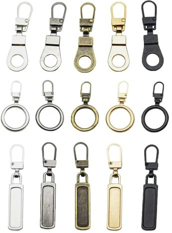 Aezzybe Reißverschlussschieber Ersatz 15 PCS, abnehmbarer Reißverschluss Reparaturset ohne Werkzeug für kleine Reißverschlusslöcher, Universalverlängerung, Reißverschlusslasche Reparatur