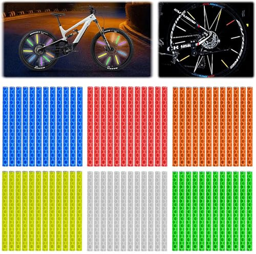 LuminKing Reflective Strips for Bicycle Spokes - 72-Piece Spoke Covers, 6 Colours, Highly Reflective Material for Night Visibility Up to 160 Metres, Easy Mount, Softer Material