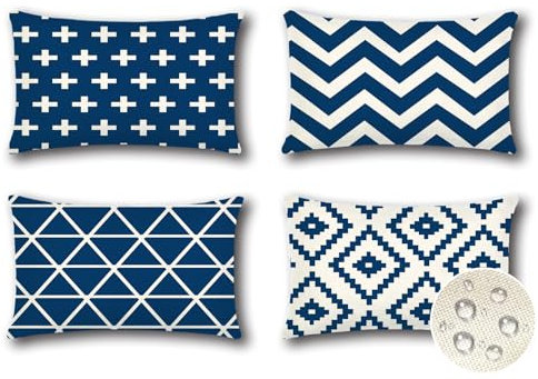 JOTOM 4er Set Outdoor Kissenbezüge, Dekorative wasserdichte Wurf Kissenbezug Moderne Kissenhüllen Sofakissen Dekokissen Zierkissenbezug für Wohnzimmer Schlafzimmer Garten Deko (40x60cm, Marineblau)