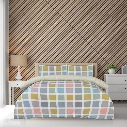 Sleepdown Reversible Crosshatch Check Duvet cover set -100% Polyester Microfibre, Super Soft, Multicolour with Popper Fastening Duvet Cover and 1 Pillowcase – 2 Pcs Bedding Set (Single, 135 x 200 cm)
