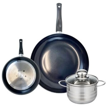 ELO 9728150 Batterie de cuisine 3 pièces, Ensemble de 2 Poêles de cuisson 20 et 32 cm et 1 faitout 16 cm Elo Prima Brillant, inox, induction