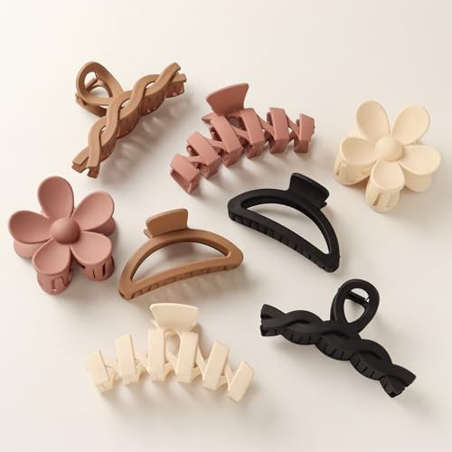 Kavya 8 pinzas para el pelo grandes, mate, para mujer, pelo fino y grueso, antideslizantes, elegantes pinzas francesas, grandes para niñas y mujeres (juego marrón)