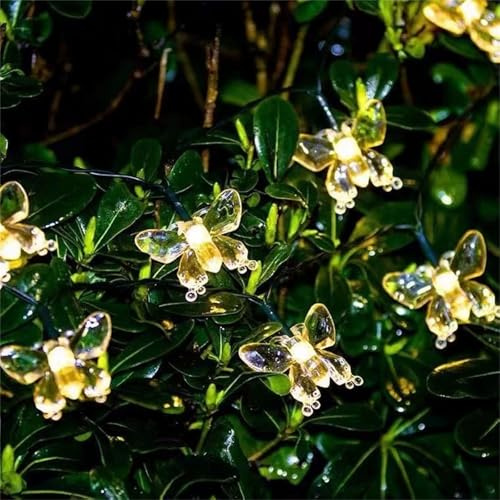 FANSU Solar Lichterkette für Außen Garten Deko,Schmetterling Solar Lichterkette Aussen 8 Modi IP44 Wasserdicht Solarlichterkette Outdoor Solarlampen Garten Deko für Party (Warm Licht,5 M/20 LED)