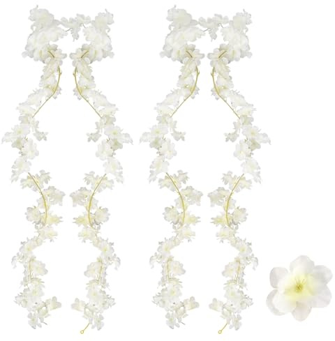 2 Stück Kirschblüten Deko, 1.8M Kunstblumen Hängend Blumenwand Künstliche Seiden Kirschblüte Hangend Vine Seidenblumen Dekor, Kirschblüten Girlande für Hochzeit Party Haus Garten Bogen Wände Weiß