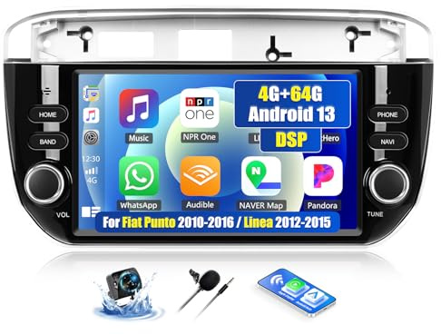 OiLiehu 4G+64G 8 Kern Android 13 Wireless CarPlay Android Auto Radio für FIAT Punto 2010-2016/Fiat Linea 2012-2015 Autoradio Mit Bildschirm 7 mit Bluetooth GPS FM RDS WiFi SWC DSP/EQ Rückfahrkamera