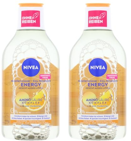 2 x NIVEA Mizellenwasser Energy Gesicht Augen Lippen Alle Hauttypen je 400ml