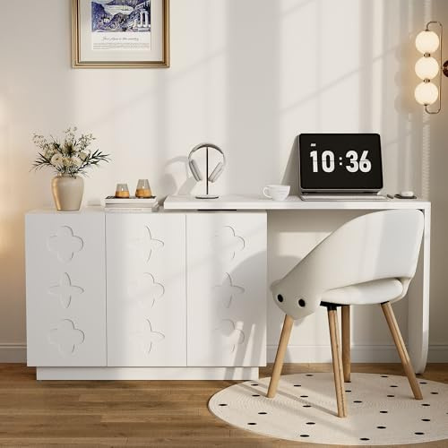 YuQozii Schreibtisch, drehbarer L-förmiger Eck-Computertisch, Bürotisch, Frisiertisch, weiß 110 cm