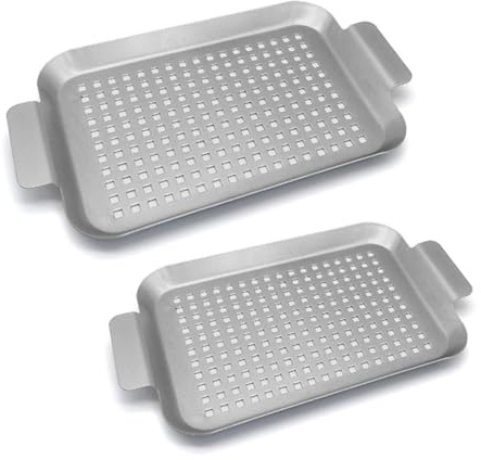 ZHAPEG 2 bandejas de metal para asar al aire libre, con agujeros y asa, bandeja para hornear galletas