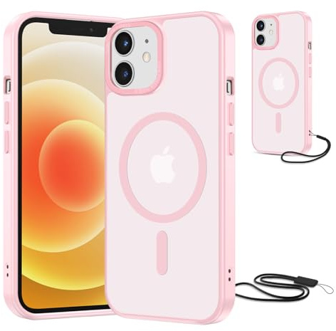 NEW'C Coque pour iPhone 12, iPhone 12 Pro, Compatible avec MagSafe - Rose | Coque + Cordon détachable, 6,1 pouces, Magnétique, Antichoc militaire, Aimants N56, Fin