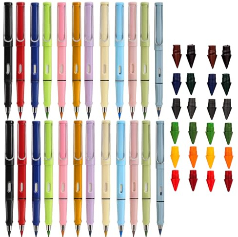24 Stück Ewiger Bleistift Set – Tintenlos,ohne Anspitzen,mit Ersatzspitzen | 24 Stück tintenloser Bleistift mit Ersatzspitzen. Kein Anspitzen nötig. Ideal für Schule, Büro, Zeichnen & Skizzieren.