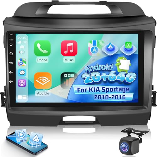 NHOPEEW 2+64G 9 Pollici Radio Android per KIA Sportage 2010-2016 - senza fili CarPlay & Android Auto, Navigazione GPS, Controllo del Volante, FM RDS, Split Screen
