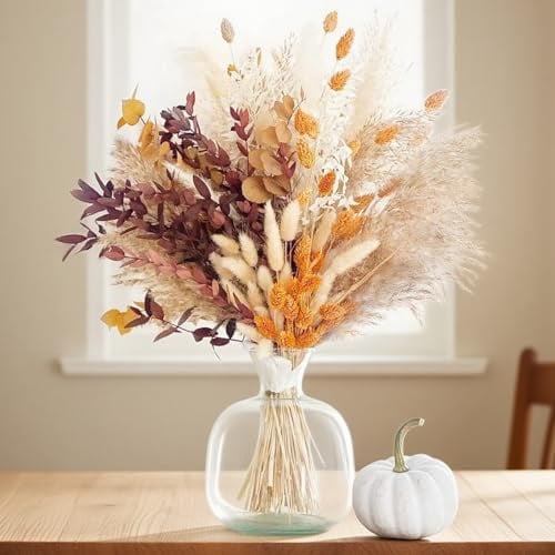 UNIANE 64 delar Höstdekoration inomhus, Pampasgräsdekoration, Boho Pampasgräs Torkade blommor, Vassblommor, Torkade för dagligt matbord, Vardagsrum, Bröllop, Boho Festdekorationer