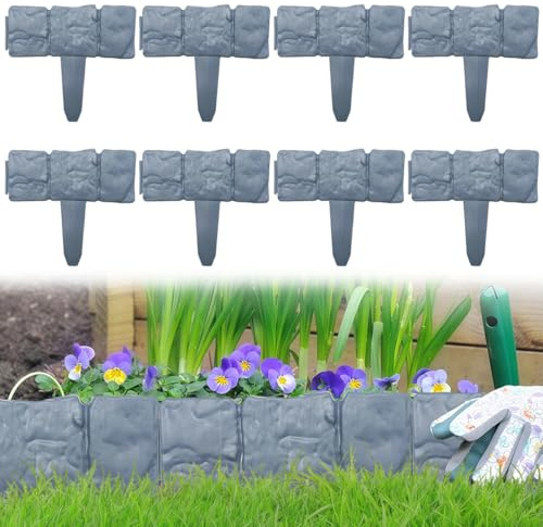 5m Bordure Jardin Exterieur,Bordure De Pelouse Gris,20 Pièces Bordure Jardin Plastique,Bordures Jardi Pierre,Clôture Gazon Décorative,Bordure De Gazon Clôture,Idéal pour Délimiter Pelouse Et Allées