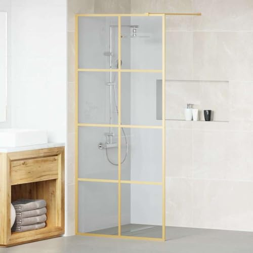 Mokuyary Walk-in Shower Screen Gold 90 x 195 cm Tempered Glass Shower Screen for Shower Enclosure Walk in Shower Screen Glass Wall for Bathroom