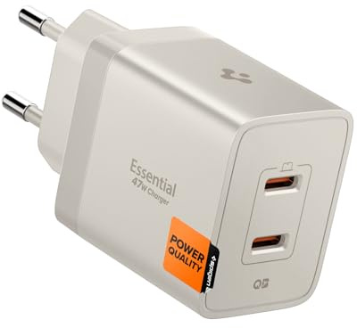 Spigen ArcStation Essential GaN 47W USB-C Ladegerät, Natural Titanium | PPS Schnellladegerät, PD 3.0 Power Charger Adapter für iPhone 18/17/16 Pro Max, Samsung Galaxy S26, Google Pixel 11/10 Pro XL