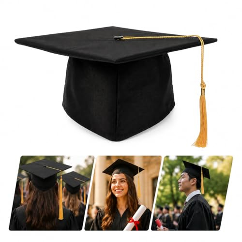 PartyKindom Graduation Cap Adjustable Black Graduation Hat with Yellow Tassel: Classic Mortar Board Hat Academic Cap for Graduates Students Adults Ceremony College Party School Celebration Photo Prop