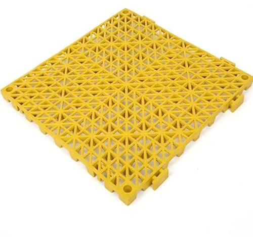 Lot de 50 dalles de sol antidérapantes emboîtables – Tapis en TPE imperméable avec trous de drainage pour piscine, cuisine, maison, terrasse, patio et balcon – 30 x 30 cm – Jaune