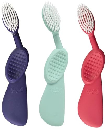 Radius Toothbrush Flex Brush, Left Hand - 3 Pack in Assorted Colors, BPA Free and ADA Accepted, Designed to Improve Gum Health and Reduce The Risk of Gum Disease
