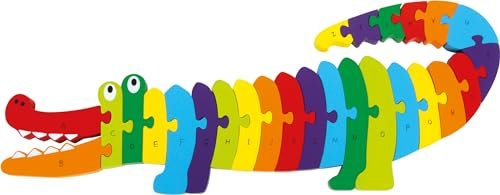 small foot Puzzle Krokodil ABC aus bunt lackiertem Holz, Alphabet lernen, toller Puzzlespaß mit Lerneffekt, 3425
