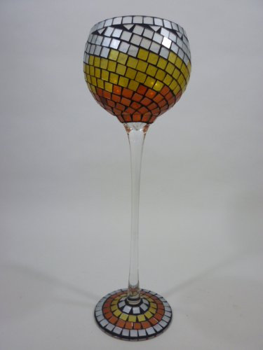 Bella-Vita GmbH Bezauberndes Mosaik Windlicht Pokal groß 40 cm weiß.gelb-orange