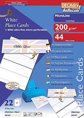 Decadry Perforated Place Cards 200gsm White [Pack of 44]