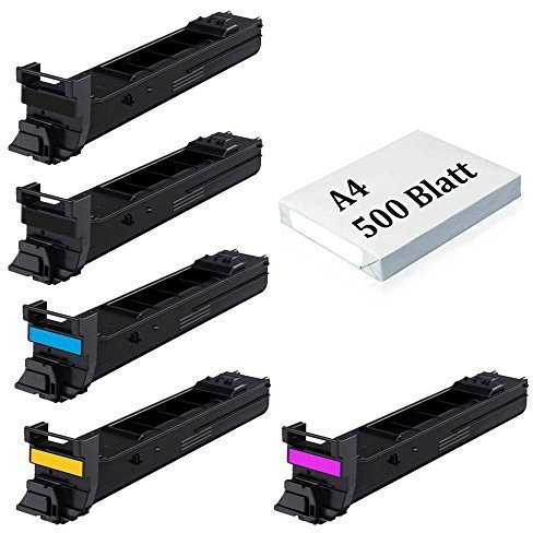 Eurotone (5er Set Rebuilt Toner Konica Minolta 5550 (2xBK +C+M+Y) + A4 500 Blatt) • 5X Kompatibel Tonerkartusche für Konica...
