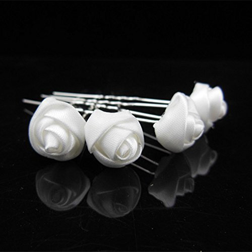 Miya® 4er Set wunderschöne handgemachte Elegante weiß Rose Blumen aus Satin Spitzen, Haarnadeln Haarpin Haarspiralen Curlies, Braut Haarschmuck Hochzeit Jugendweihe