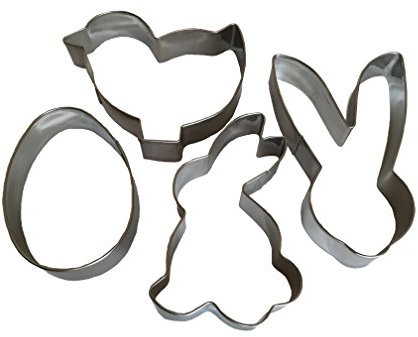 ROYAL HOUSEWARE 4er Set Edelstahl Ostern Plätzchen Ausstecher Osterhase Ei Häschen Plätzchenform Keksform Keksausstecher Oster Keks Backen Stempel Ostern