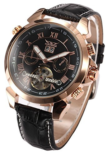 MASTOP Men Black Tourbillon Rose Golden Aviator Automatic Mechanical Watch