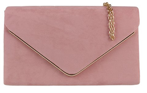 Girly Handbags Womens Faux Suede Envelope Clutch Bag with Chain Strap Elegant Evening Handbag for Wedding Guest, Bridesmaid, Prom & Party, Small Shoulder Crossbody BagRose Quartz