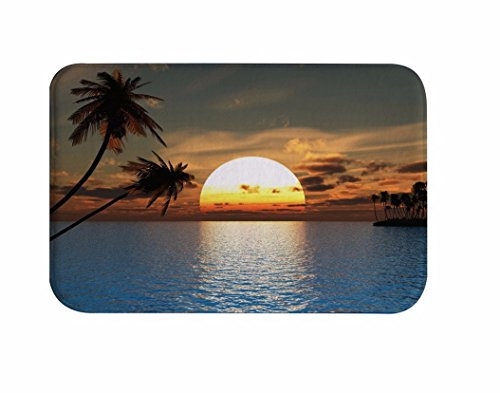 A.Monamour Badematten Badteppiche Badvorleger Sonnenuntergang Ozean Meer Tropische Insel Palme Natur Szenische Bild Absorbierende Flanell Bad Matten Bad Teppiche Fußmatten Für Heimtextilien