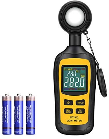 Luxmetro portatile, Esposimetro, Portata 0-200.000 lux (0 ~ 20.000 FC), Schermo LCD, Cifre a 4 colori, Blocco dati, Indicatore di batteria scarica, Batteria inclusa