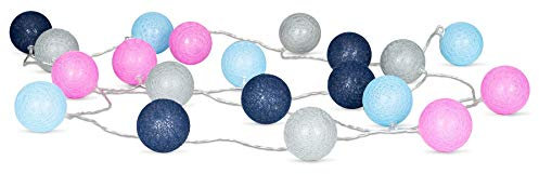 levandeo 20er Lichterkette LED Kugeln Lampions Baumwolle Blau Rosa Grau Cotton Girlande Deko Cottonballs
