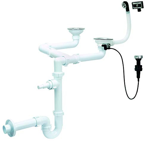 Kitchen Double 115mm Sink Drain P-Trap Link Control Dishwasher Input