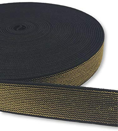 Gummiband mit Lurex Metallfaden Breite 20 mm 10mm (Gold/schwarz, 10mm)