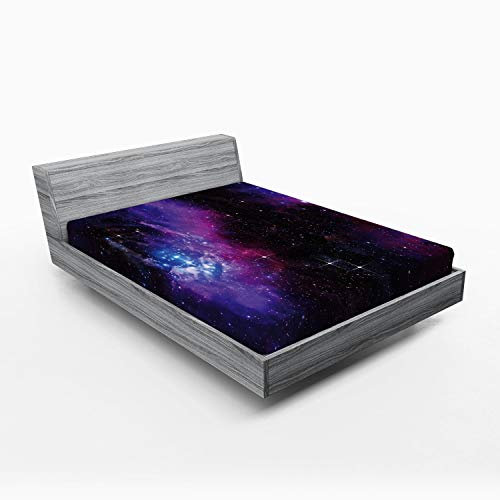 ABAKUHAUS Weltraum Spannbetttuch, Nebula Dunkle Galaxie Sterne, Soft Dekorativer Stoff Bettwäsche Rund-um Elastischer Gummizug, 160 x 200 cm, Magenta Blau