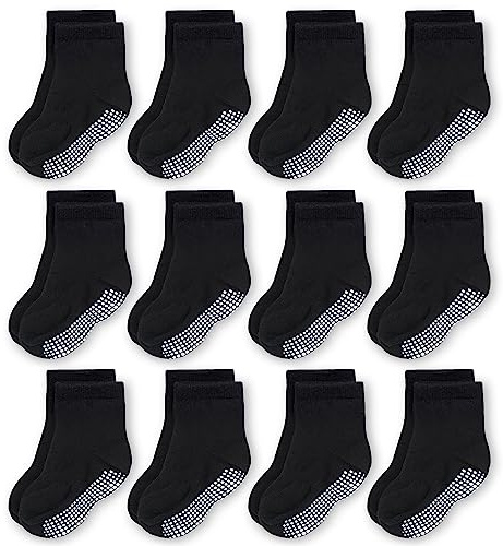 CozyWay Chaussettes antidérapantes pour tout-petits 12 paires avec poignée pour garçons filles bébé nourrissons enfants chaussettes anti-dérapantes en coton 6-12 mois
