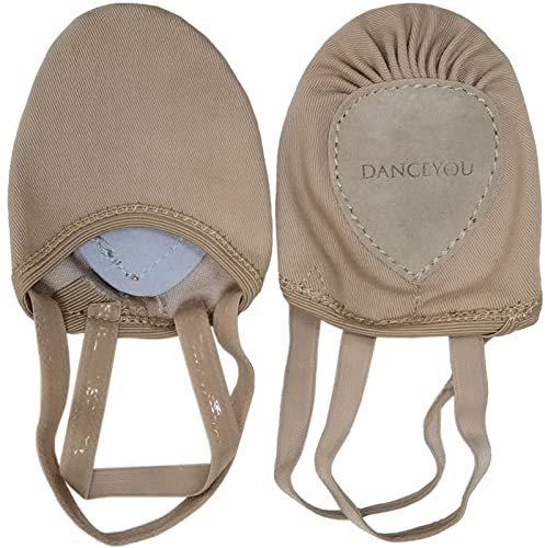 DANCEYOU Lyrical Shoes Stretch Canvas Half Sole Pirouette Turners, Tan, S