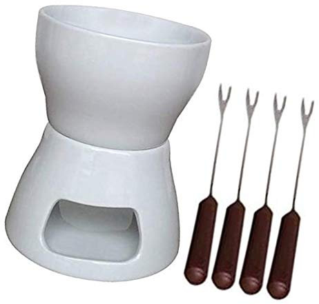Ceramic Chocolate Fondue Set with Forks-Tea Light Porcelain Melting Pot