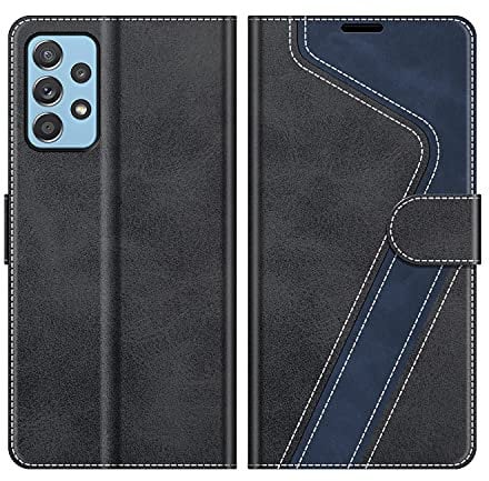 MOBESV Hülle für Samsung Galaxy A52 Handyhülle, Lederhülle mit Kartenfach, Klapphülle mit Ständer, Flip Case Handytasche Schutzhülle, Modisch Schwarz