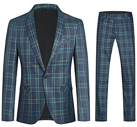 Costume Homme 2 Pièces à Carreaux à Une Seule Rangée pour Hommes (Blazer et Pantalons)