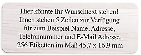 Adressaufkleber selbstklebend | PERSONALISIERT | 256 Stück | kleine Etiketten mit Wunsch-Text individuell anpassbar | Aufkleber für Name und Adresse | matt | Name markierent | beige Holz Muster